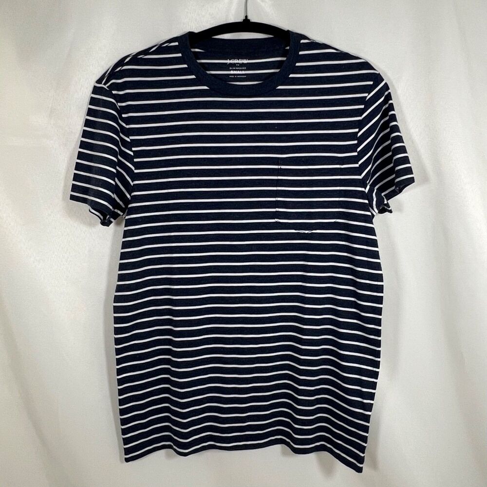 NWT J.Crew Re-Imagined Slim-Washed Striped Pocket T-Shirt - Navy/White - Small
